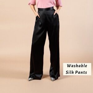 Babaton Black Wide-Leg Silk Pants
